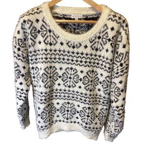 Joseph A Black White Black Patterned Soft Crew Neck Knit Sweater Sz XL